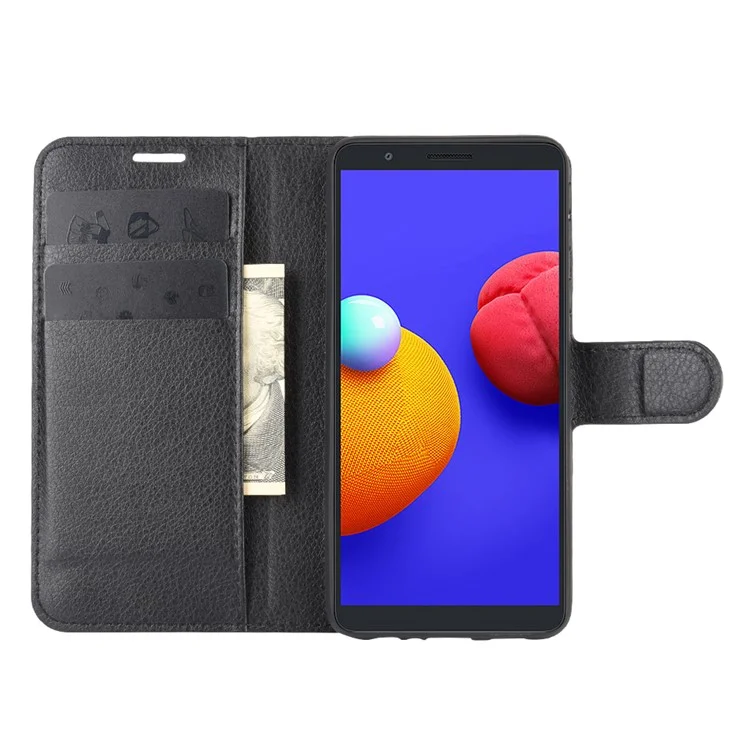 Litchi Grain Unique Design Leather Cover for Samsung Galaxy A01 Core / M01 Core - Black