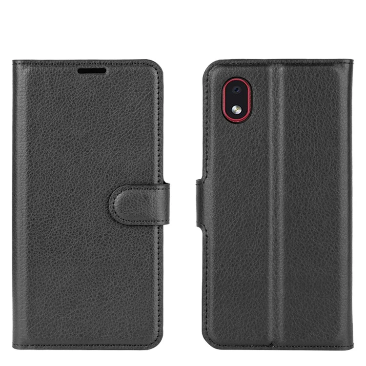 Litchi Grain Unique Design Leather Cover for Samsung Galaxy A01 Core / M01 Core - Black