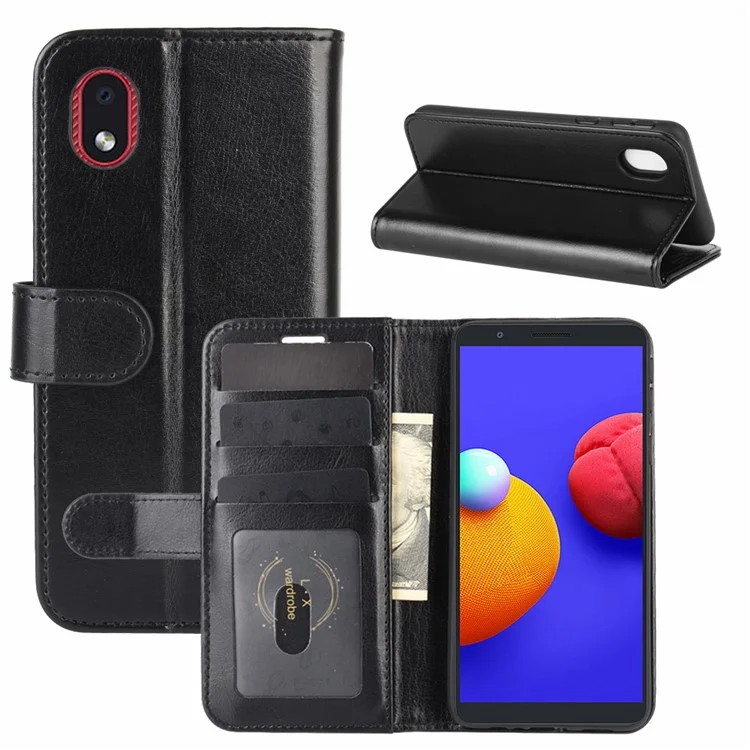 Crazy Horse Wallet Style Shell Stand Leather Case for Samsung Galaxy A01 Core / M01 Core - Black