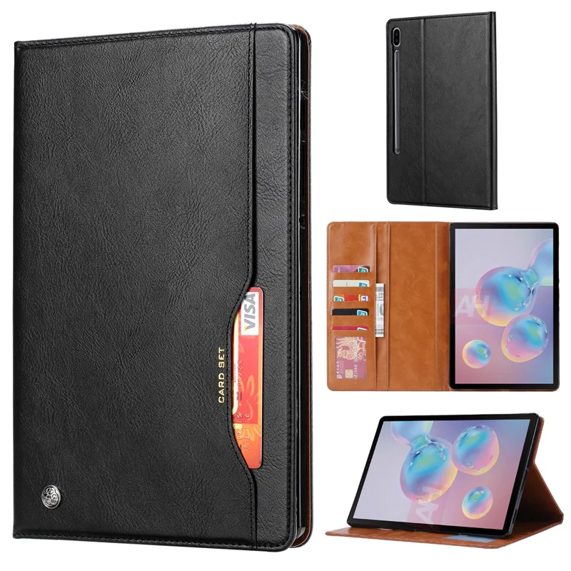Auto-absorbed PU Leather Wallet Stand Tablet Protective Cover for Samsung Galaxy Tab S7 T870  / T875 / S8 - Black