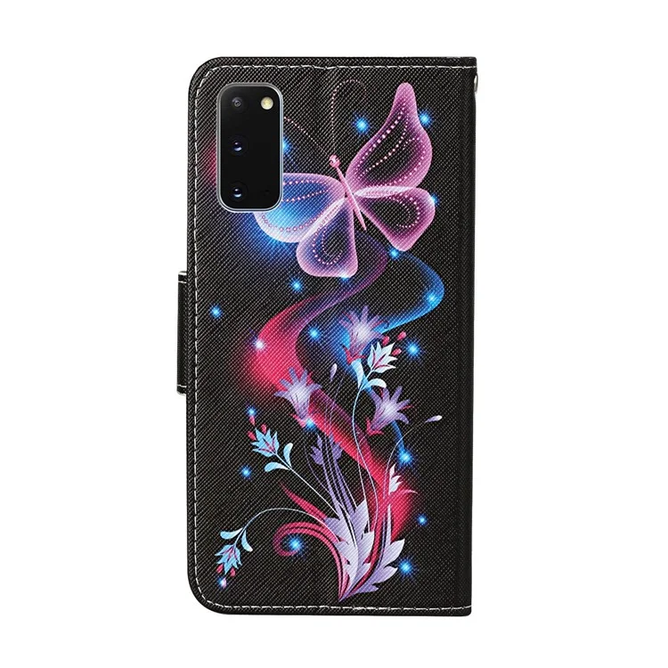 Funda de Cuero de Impresión de la Billetera de la Billetera de Soporte Para Samsung Galaxy S20 4G/S20 5G - Mariposa Luminosa