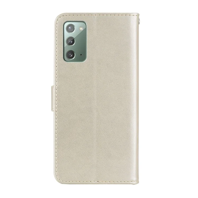Rhinestone Decor Imprint Owl Flower Leather Wallet Stand Case for Samsung Galaxy Note20 4G/5G - Gold