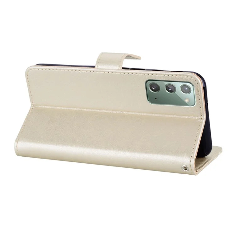 Rhinestone Decor Imprint Owl Flower Leather Wallet Stand Case for Samsung Galaxy Note20 4G/5G - Gold
