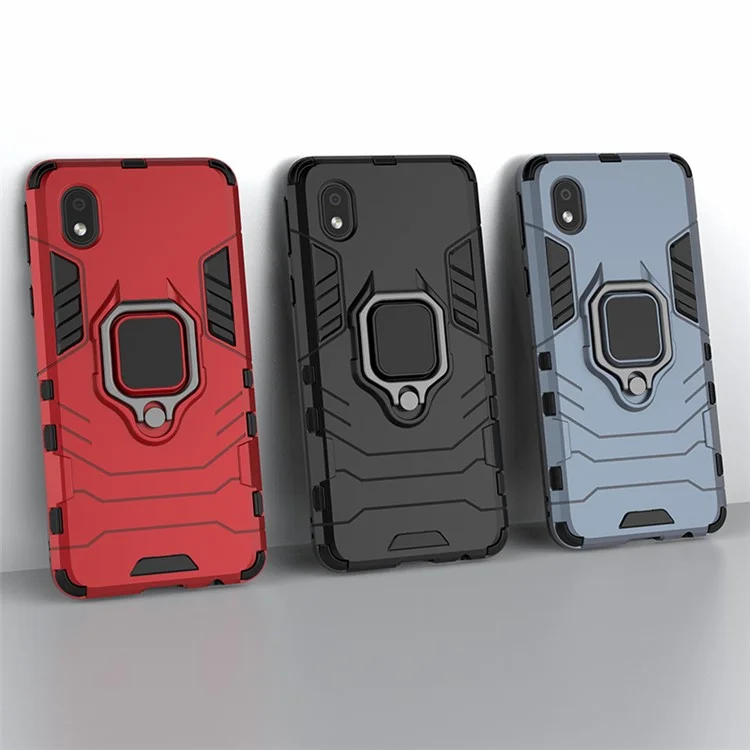 Finger Ring Holder Kickstand PC + TPU Hybrid Cover for Samsung Galaxy A01 Core - Black