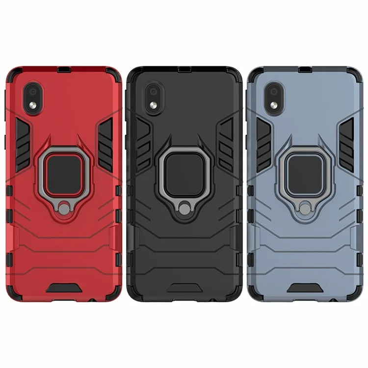 Finger Ring Holder Kickstand PC + TPU Hybrid Cover for Samsung Galaxy A01 Core - Black