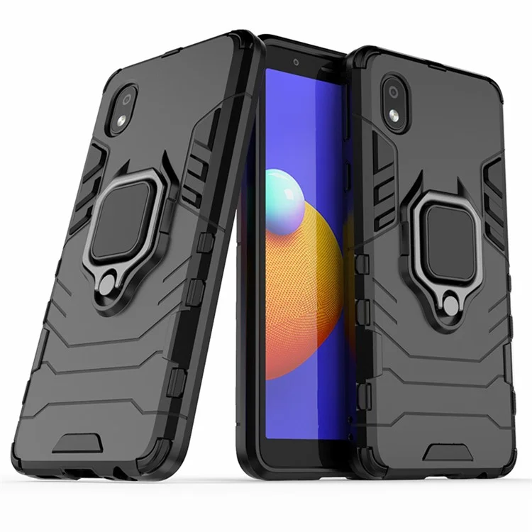 Finger Ring Holder Kickstand PC + TPU Hybrid Cover for Samsung Galaxy A01 Core - Black