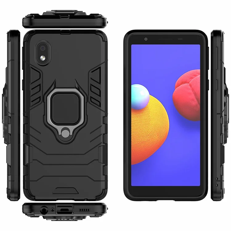 Finger Ring Holder Kickstand PC + TPU Hybrid Cover for Samsung Galaxy A01 Core - Black