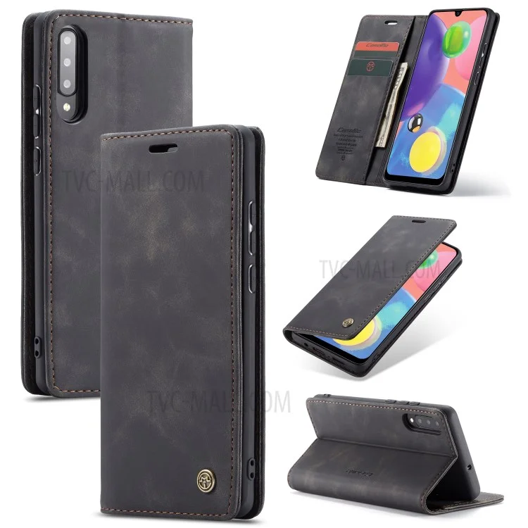 CASEME 013 Series Auto-absorbed Leather Wallet Case Flip Shell for Samsung Galaxy A70s - Black