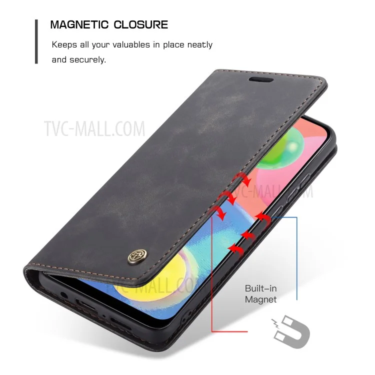 CASEME 013 Series Auto-absorbed Leather Wallet Case Flip Shell for Samsung Galaxy A70s - Black