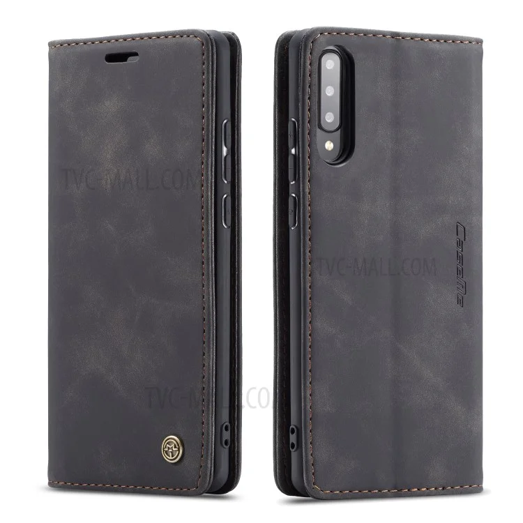 CASEME 013 Series Auto-absorbed Leather Wallet Case Flip Shell for Samsung Galaxy A70s - Black