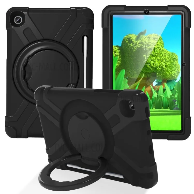 360° Drehbarer PC + Silikon Spezielles Design Tablet-Cover für Samsung Galaxy Tab S6 Lite - Komplett Schwarz