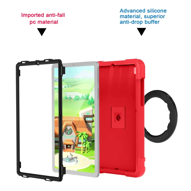 360° Swivel PC + Silicone Special Design Tablet Cover for Samsung Galaxy Tab S6 Lite - Red / Black Kickstand