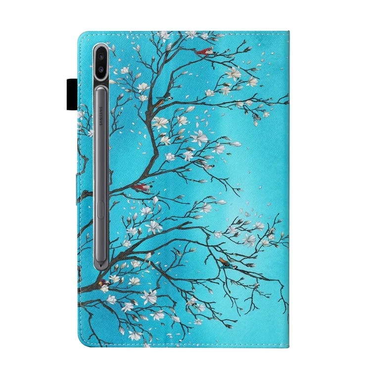 Motif Imprimer le Support de Carte en Cuir Shell de Tablette de Table Pour Samsung Galaxy Tab S7 T870 / T875 - Branche de Fleurs