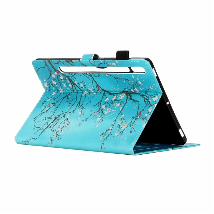 Pattern Printing Leather Card Holder Stand Tablet Shell for Samsung Galaxy Tab S7 T870  / T875 /  S8 - Flower Branch