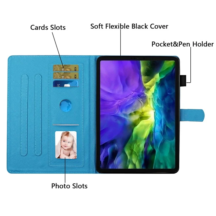 Impresión de Patrones Soporte de Soporte de Tarjetas de Cuero Para Samsung Galaxy Tab S7 T870/T875 - Rama de Flores