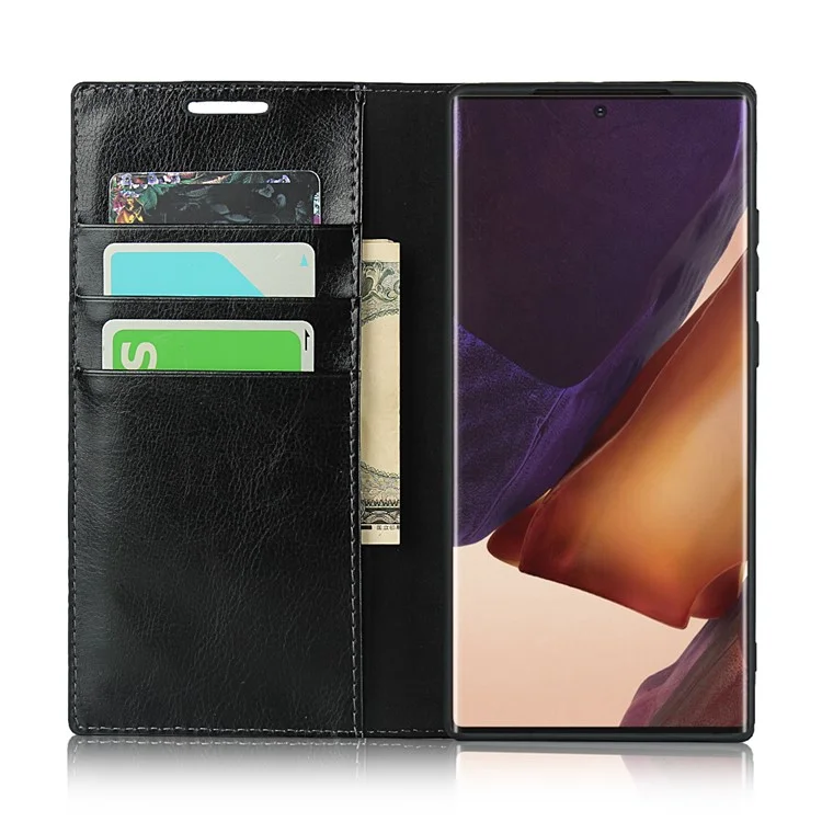 Portefeuille en cuir véritable Crazy Horse pour Samsung Galaxy Note20 Ultra/Note20 Ultra 5G - Noir
