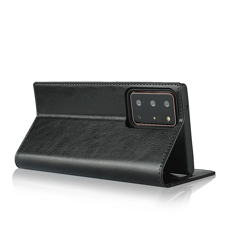 Portefeuille en cuir véritable Crazy Horse pour Samsung Galaxy Note20 Ultra/Note20 Ultra 5G - Noir