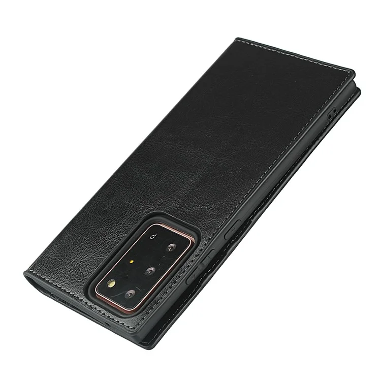 Crazy Horse Genuine Leather Wallet Cover Case for Samsung Galaxy Note20 Ultra/Note20 Ultra 5G - Black