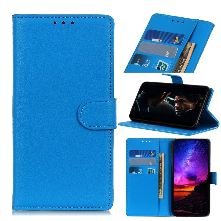 Para Samsung Galaxy S20 Edição de Fãs à Prova de Choque Anti-pó Anti-arranhão Litchi Carteira de Textura Tampa de Couro - Azul