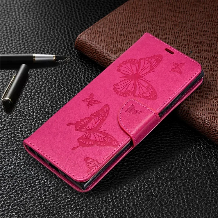 Imprint Butterflies Wallet Stand Flip Leather Phone Shell for Samsung Galaxy Note20 Ultra / Note20 Ultra 5G - Rose