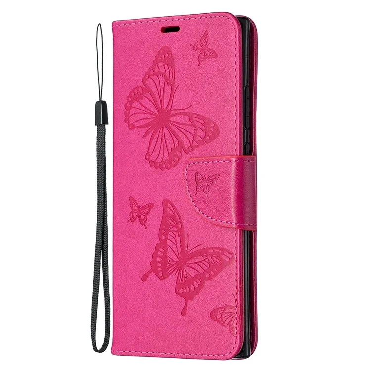 Imprint Butterflies Wallet Stand Flip Leather Phone Shell for Samsung Galaxy Note20 Ultra / Note20 Ultra 5G - Rose
