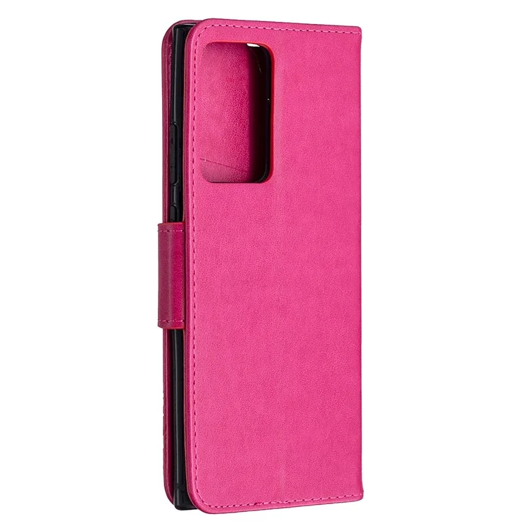 Imprint Butterflies Wallet Stand Flip Leather Phone Shell for Samsung Galaxy Note20 Ultra / Note20 Ultra 5G - Rose