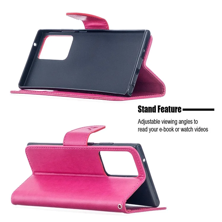 Imprint Butterflies Wallet Stand Flip Leather Phone Shell for Samsung Galaxy Note20 Ultra / Note20 Ultra 5G - Rose