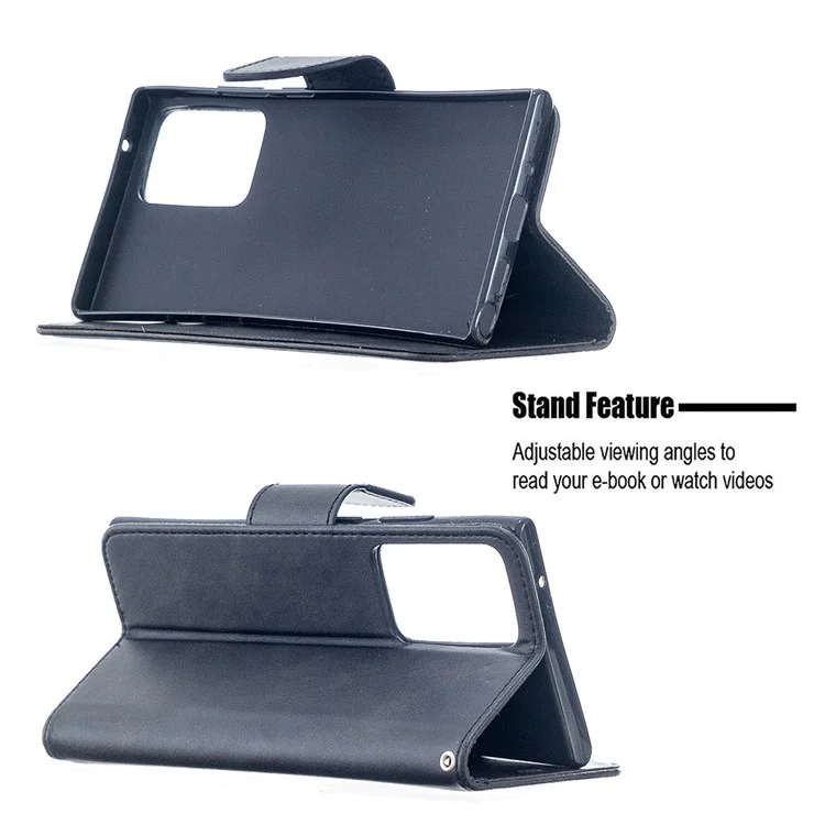 PU Leather Wallet Stand Phone Case for Samsung Galaxy Note20 Ultra 5G / Galaxy Note20 Ultra - Black