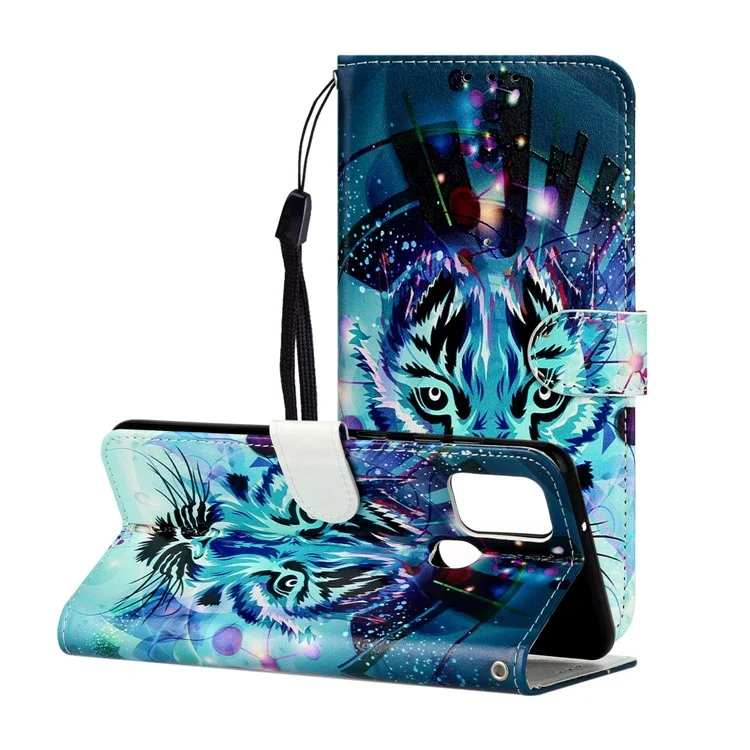 Embossed Patterned Wallet Flip Leather Case with Strap for Samsung Galaxy A21s - Tiger Face