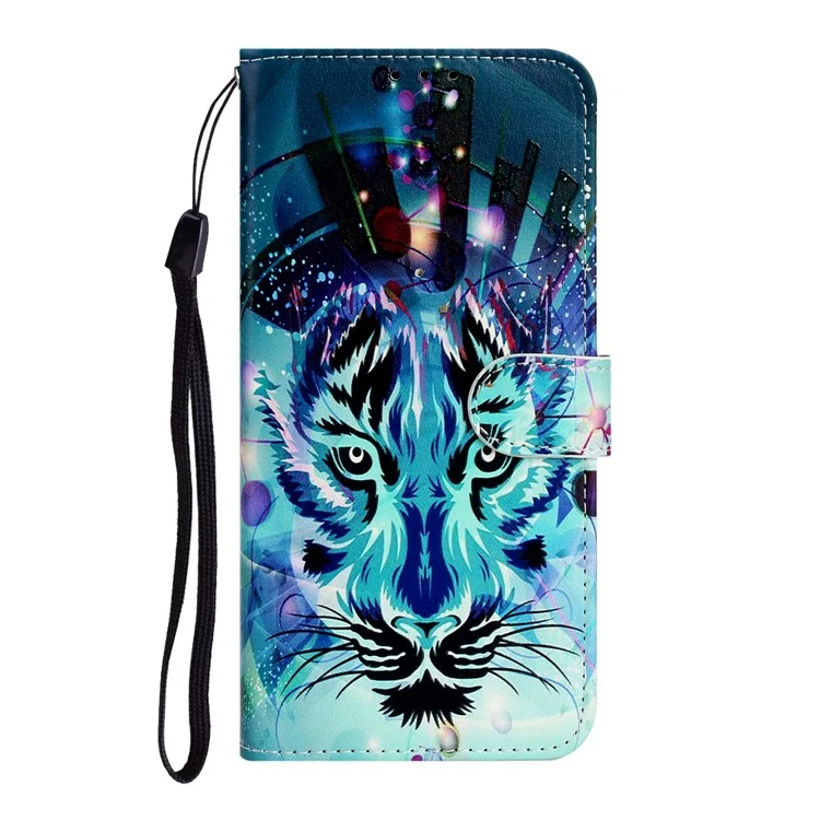 Embossed Patterned Wallet Flip Leather Case with Strap for Samsung Galaxy A21s - Tiger Face