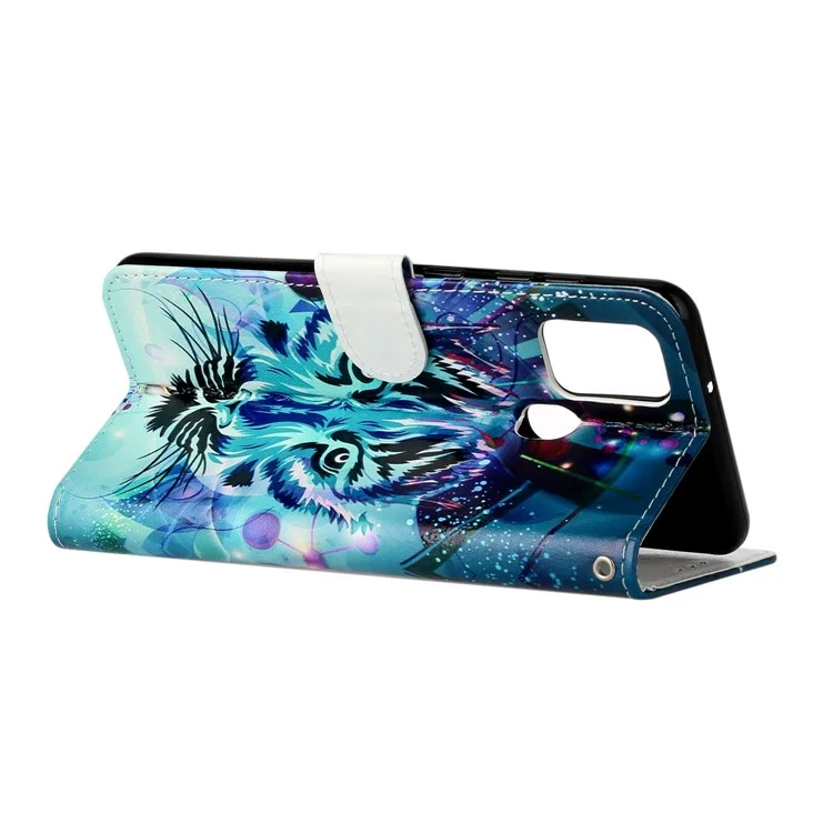 Embossed Patterned Wallet Flip Leather Case with Strap for Samsung Galaxy A21s - Tiger Face