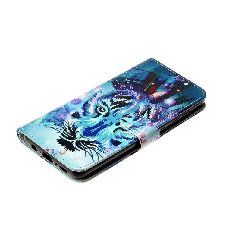 Embossed Patterned Wallet Flip Leather Case with Strap for Samsung Galaxy A21s - Tiger Face