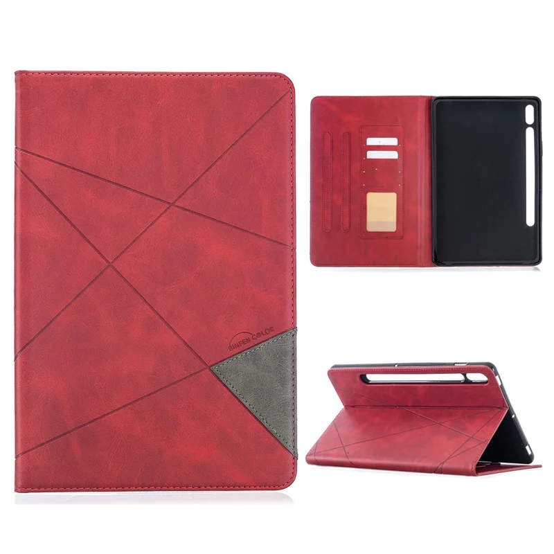 Geometric Pattern Cool Design Protector Stand Leather Case for Samsung Galaxy Tab S7 T870 / S8 - Red