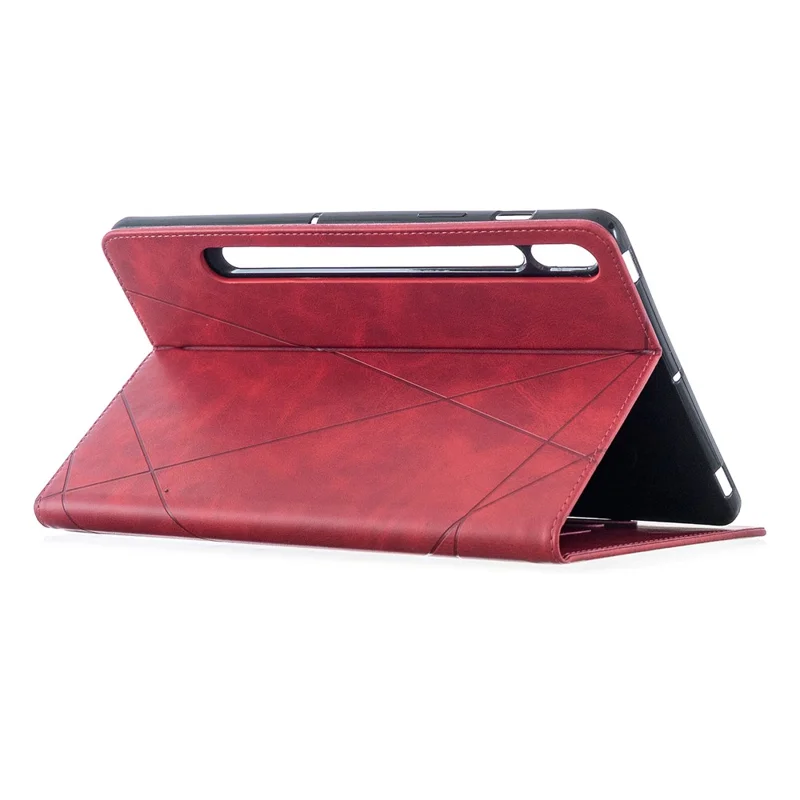 Geometric Pattern Cool Design Protector Stand Leather Case for Samsung Galaxy Tab S7 T870 / S8 - Red