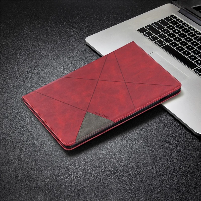 Geometric Pattern Cool Design Protector Stand Leather Case for Samsung Galaxy Tab S7 T870 / S8 - Red