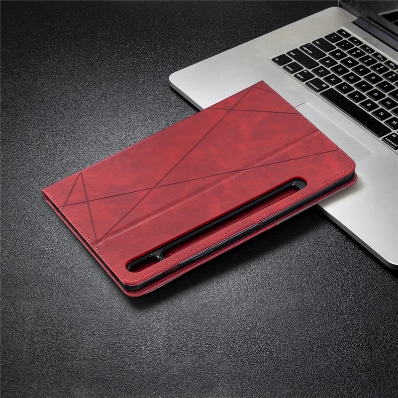 Geometric Pattern Cool Design Protector Stand Leather Case for Samsung Galaxy Tab S7 T870 / S8 - Red