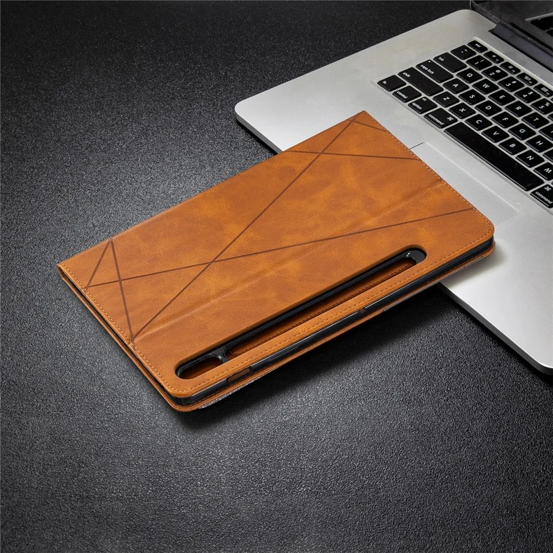 Geometric Pattern Cool Design Protector Stand Leather Case for Samsung Galaxy Tab S7 T870 / S8 - Yellow