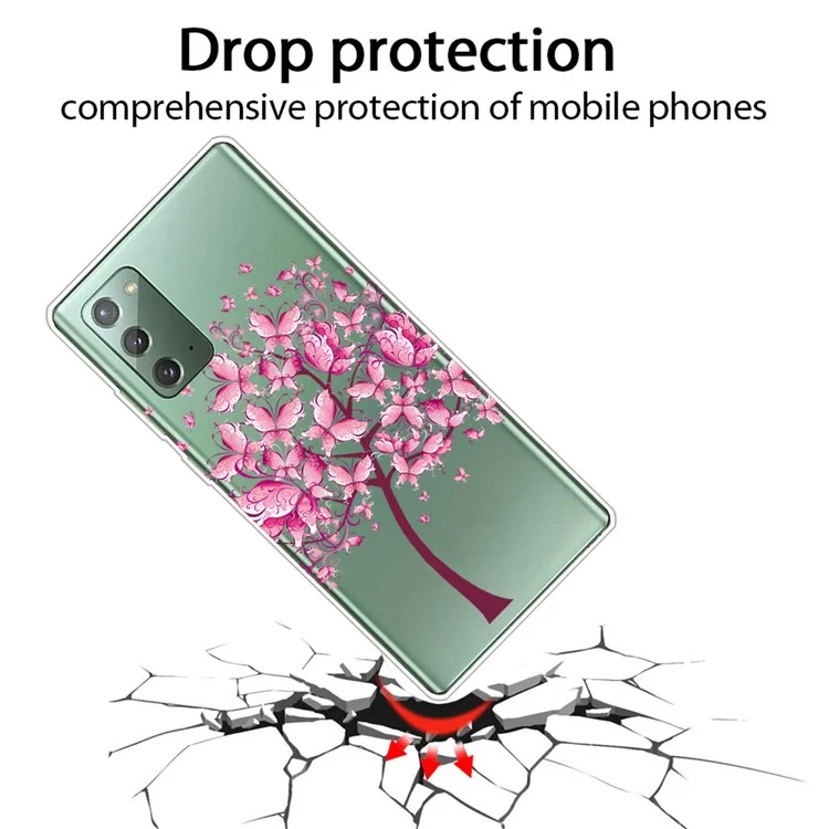 Impression de Modèle TPU Case de Téléphone Pour Samsung Galaxy Note20 4g / 5g - Arbre Rose