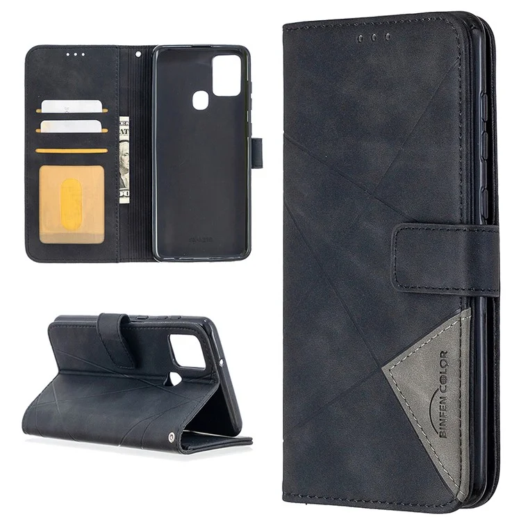 Couverture en cuir à surface géométrique de style BF05 pour Samsung Galaxy A21s - Noir