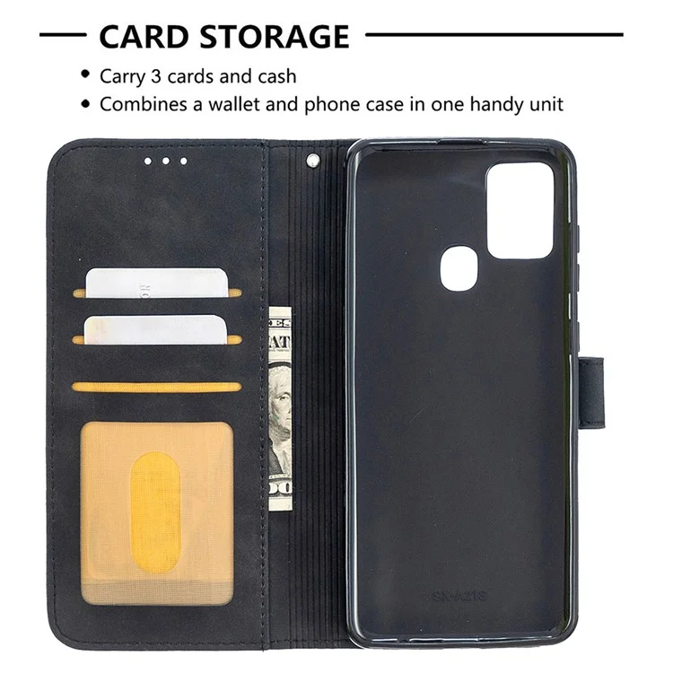 Couverture en cuir à surface géométrique de style BF05 pour Samsung Galaxy A21s - Noir