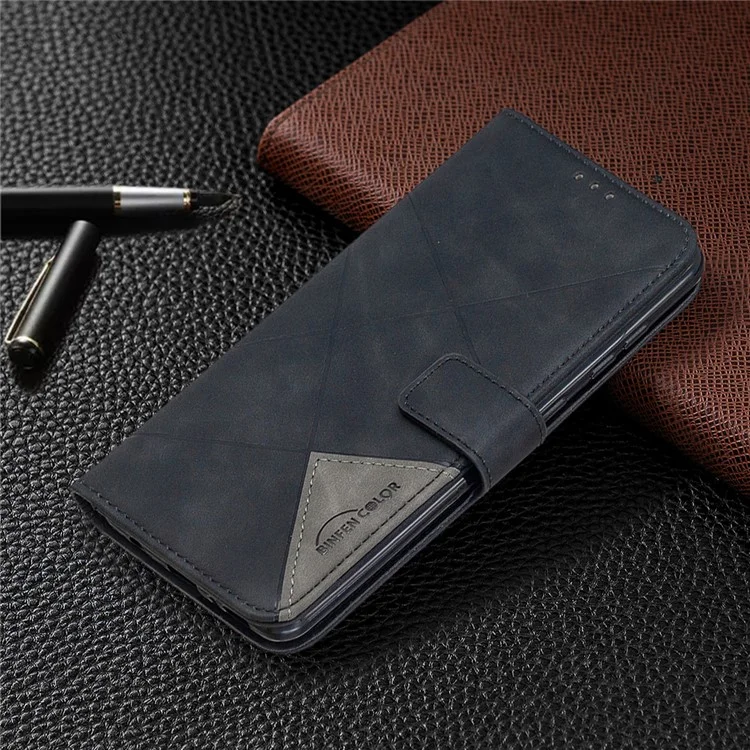 Couverture en cuir à surface géométrique de style BF05 pour Samsung Galaxy A21s - Noir