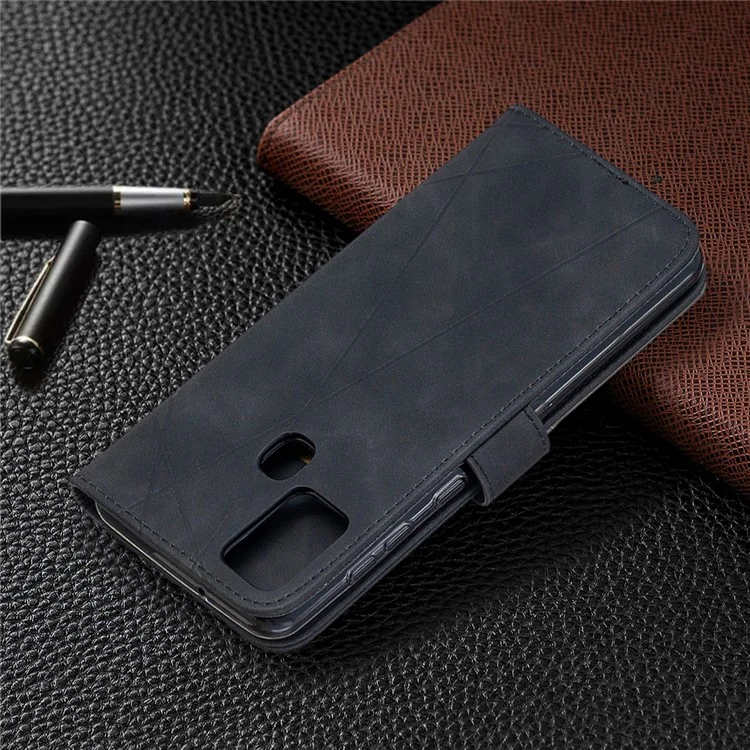 Couverture en cuir à surface géométrique de style BF05 pour Samsung Galaxy A21s - Noir