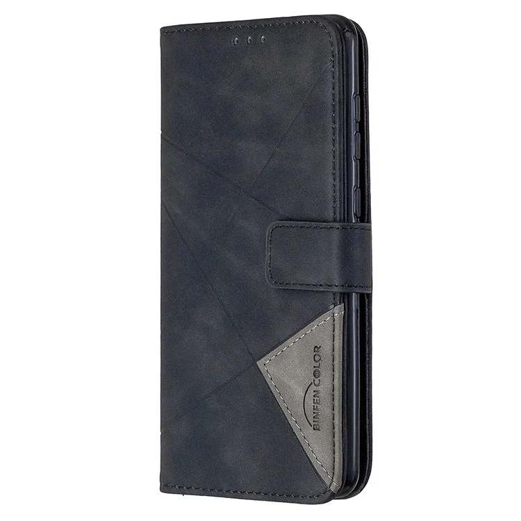 Couverture en cuir à surface géométrique de style BF05 pour Samsung Galaxy A21s - Noir