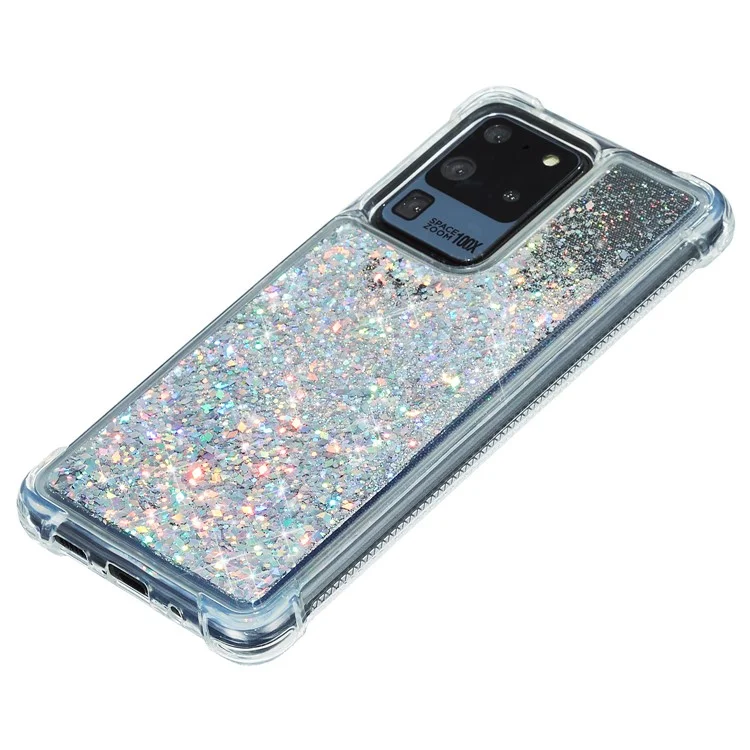 Гелевый блестящий порошкообразный TPU чехол для Samsung Galaxy S20 Ultra - Серебро