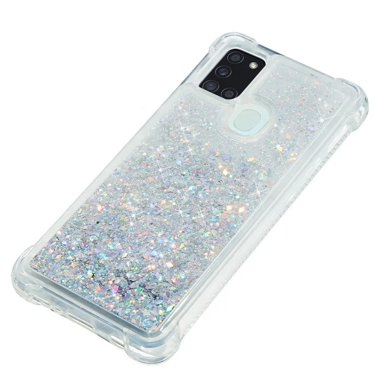 Pure Color Glitter Powder Quicksand Style TPU -hülle Für Samsung Galaxy A21s - Silber-