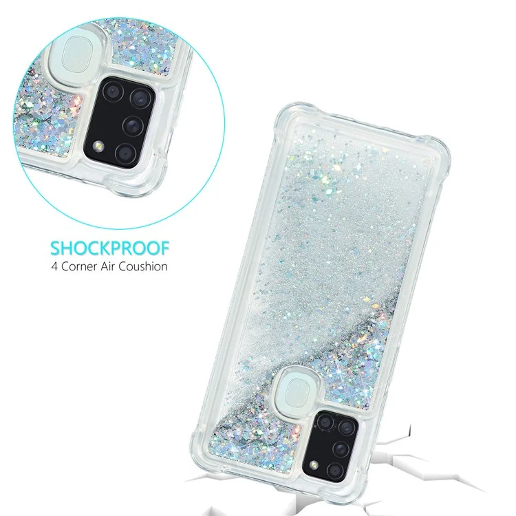 Pure Color Glitter Powder Quicksand Style TPU-Hülle für Samsung Galaxy A21s - Silber