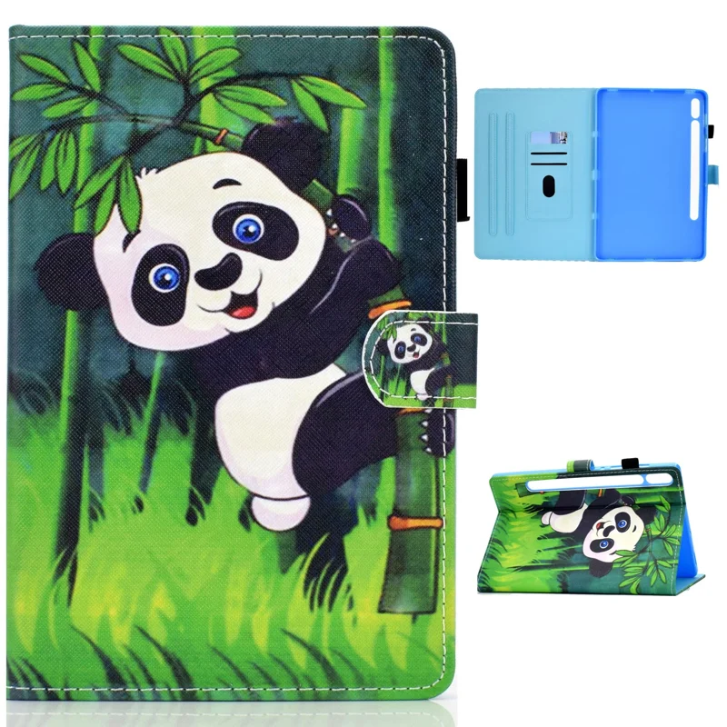 Printing Skin Leather with Card Holder Tablet Shell for Samsung Galaxy Tab S7 T870 / S8 - Panda and Bamboo