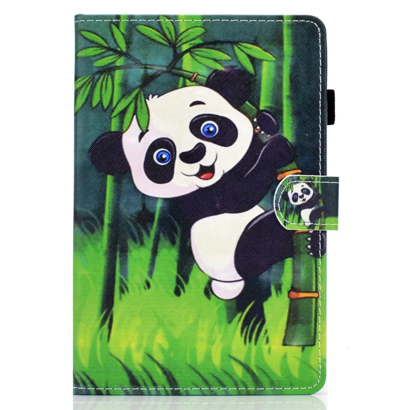 Printing Skin Leather with Card Holder Tablet Shell for Samsung Galaxy Tab S7 T870 / S8 - Panda and Bamboo
