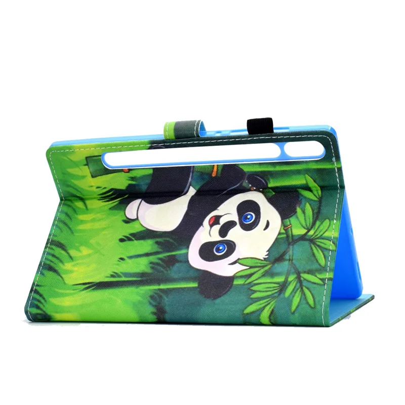 Printing Skin Leather with Card Holder Tablet Shell for Samsung Galaxy Tab S7 T870 / S8 - Panda and Bamboo