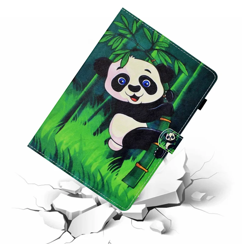 Printing Skin Leather with Card Holder Tablet Shell for Samsung Galaxy Tab S7 T870 / S8 - Panda and Bamboo